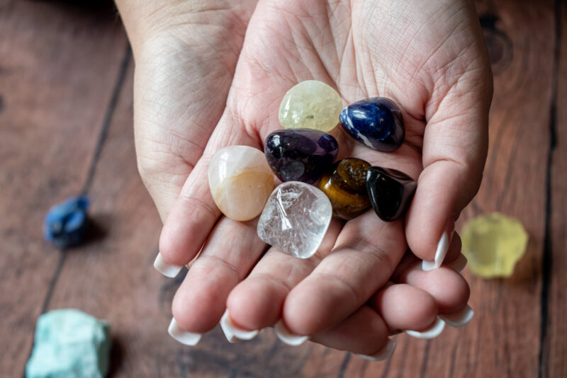 Closeup of me holding chakra stones